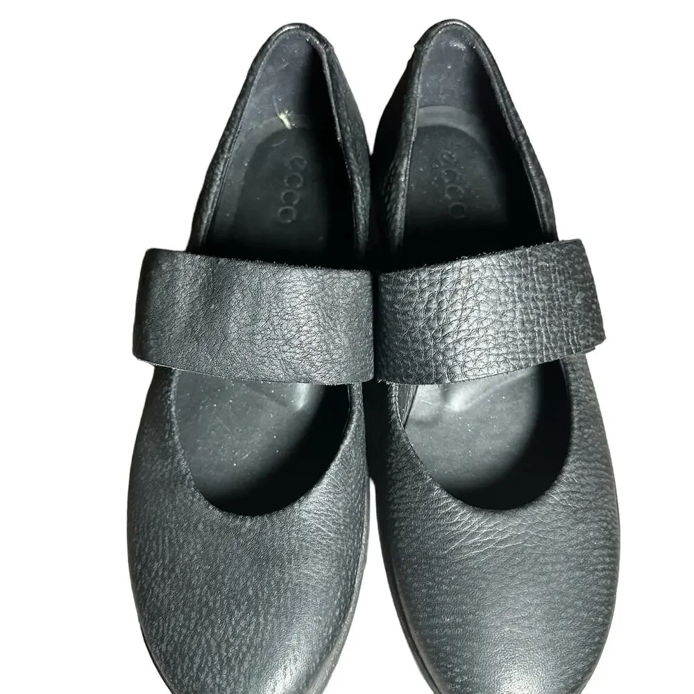 Ecco Skyler Mary Jane Black Leather Wedges Size 38 US 7 comfort hook and loop